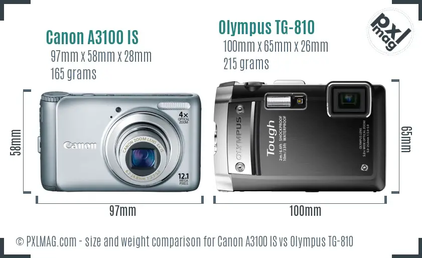 Canon A3100 IS vs Olympus TG-810 size comparison Canon A3100 IS vs Olympus TG-810 size comparison