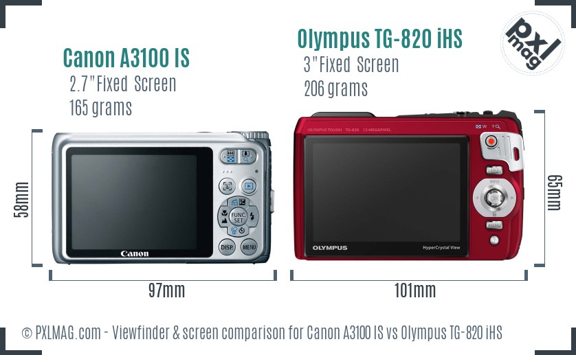 Canon A3100 IS vs Olympus TG-820 iHS Screen and Viewfinder comparison