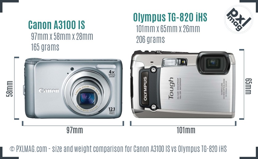 Canon A3100 IS vs Olympus TG-820 iHS size comparison