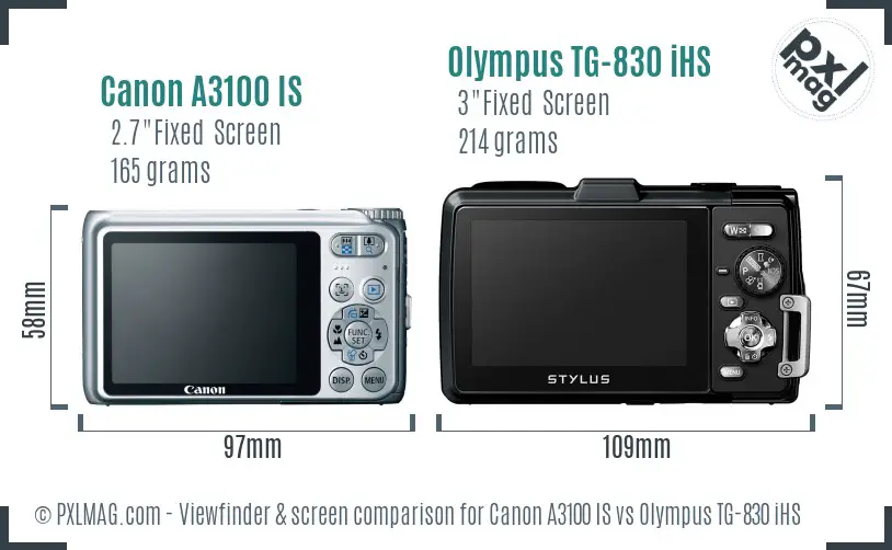 Canon A3100 IS vs Olympus TG-830 iHS Screen and Viewfinder comparison