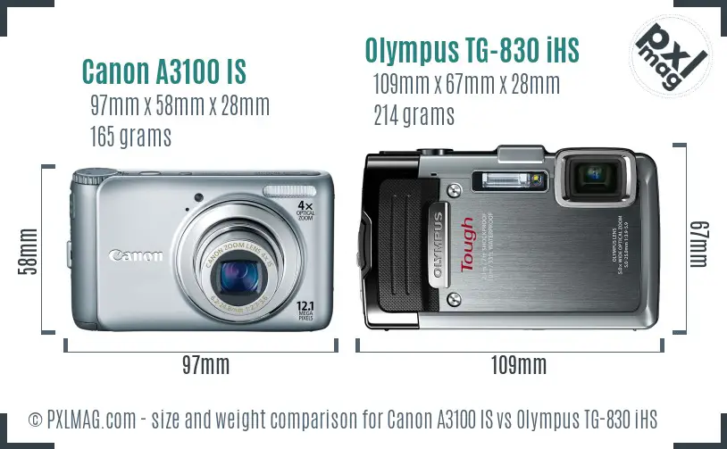 Canon A3100 IS vs Olympus TG-830 iHS size comparison