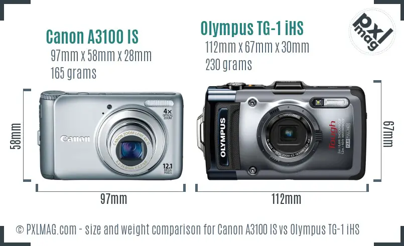 Canon A3100 IS vs Olympus TG-1 iHS size comparison