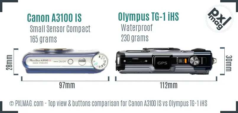 Canon A3100 IS vs Olympus TG-1 iHS top view buttons comparison