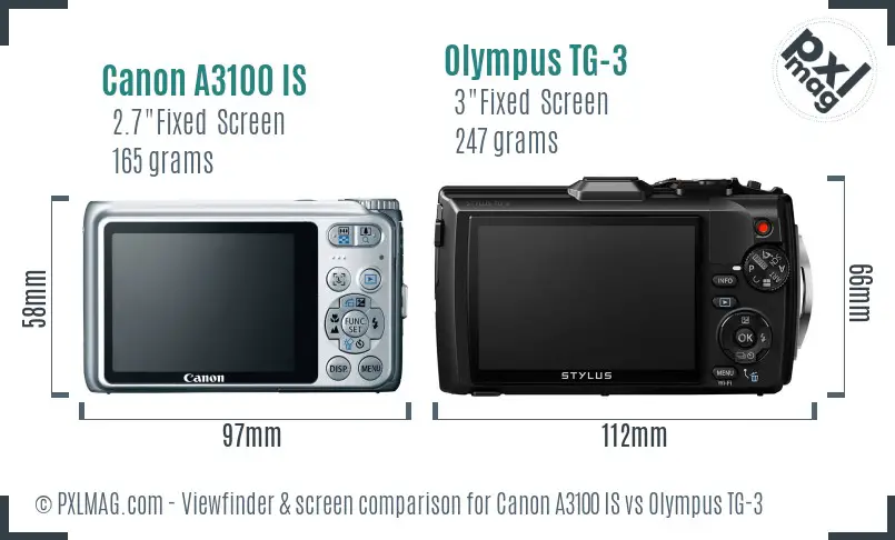 Canon A3100 IS vs Olympus TG-3 Screen and Viewfinder comparison