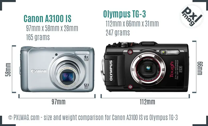 Canon A3100 IS vs Olympus TG-3 size comparison