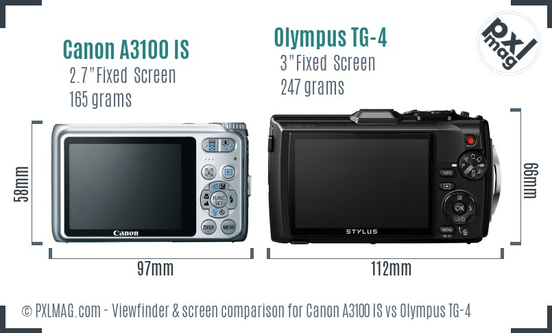 Canon A3100 IS vs Olympus TG-4 Screen and Viewfinder comparison