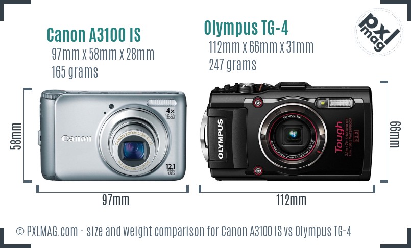 Canon A3100 IS vs Olympus TG-4 size comparison