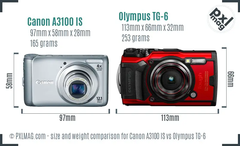 Canon A3100 IS vs Olympus TG-6 size comparison