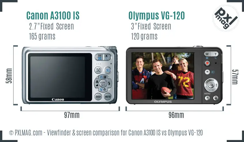 Canon A3100 IS vs Olympus VG-120 Screen and Viewfinder comparison