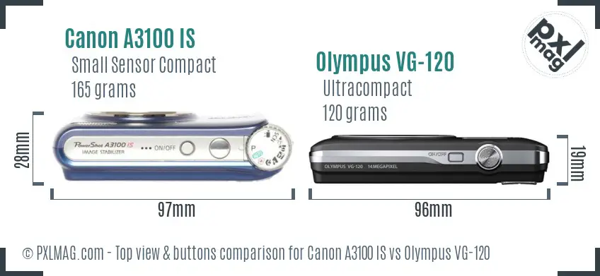 Canon A3100 IS vs Olympus VG-120 top view buttons comparison