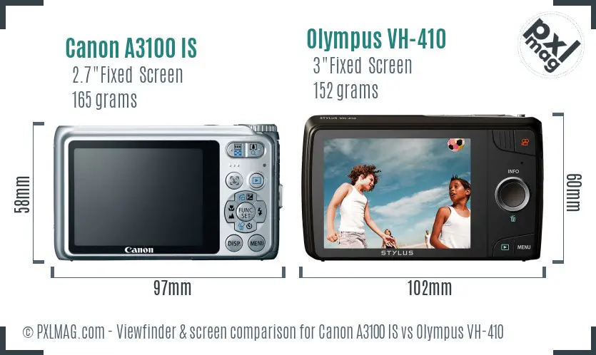 Canon A3100 IS vs Olympus VH-410 Screen and Viewfinder comparison Canon A3100 IS vs Olympus VH-410 Screen and Viewfinder comparison