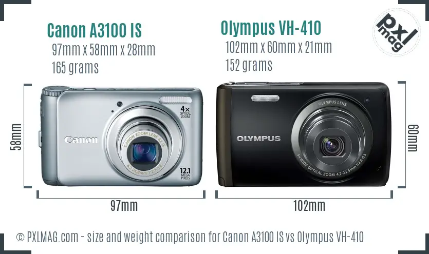 Canon A3100 IS vs Olympus VH-410 size comparison Canon A3100 IS vs Olympus VH-410 size comparison