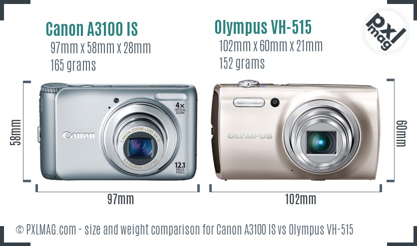 Canon A3100 IS vs Olympus VH-515 size comparison Canon A3100 IS vs Olympus VH-515 size comparison
