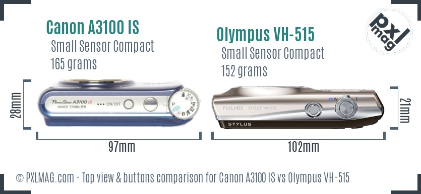 Canon A3100 IS vs Olympus VH-515 top view buttons comparison