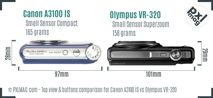 Canon A3100 IS vs Olympus VR-320 top view buttons comparison