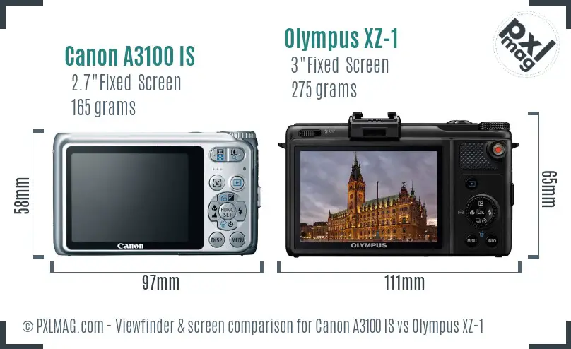 Canon A3100 IS vs Olympus XZ-1 Screen and Viewfinder comparison