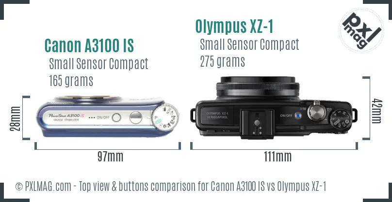 Canon A3100 IS vs Olympus XZ-1 top view buttons comparison