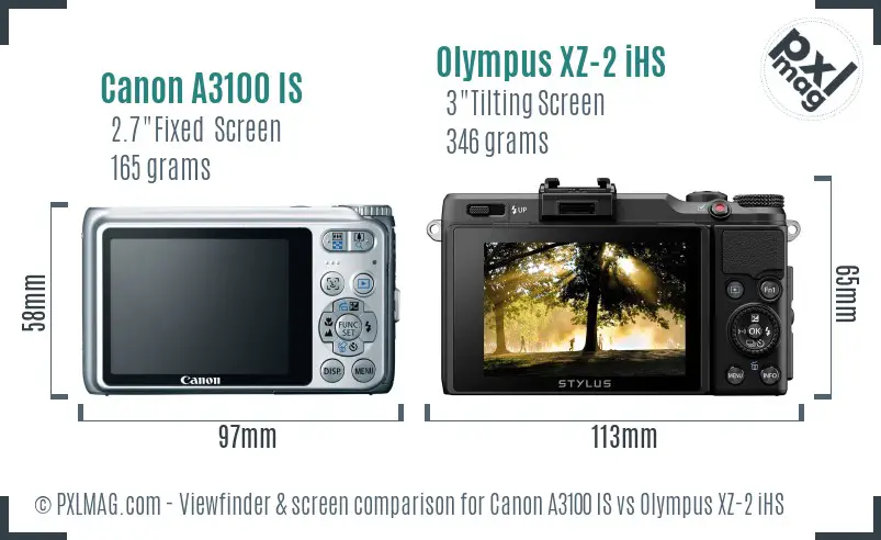 Canon A3100 IS vs Olympus XZ-2 iHS Screen and Viewfinder comparison