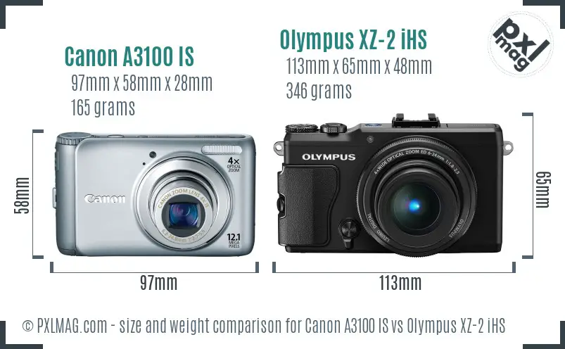 Canon A3100 IS vs Olympus XZ-2 iHS size comparison