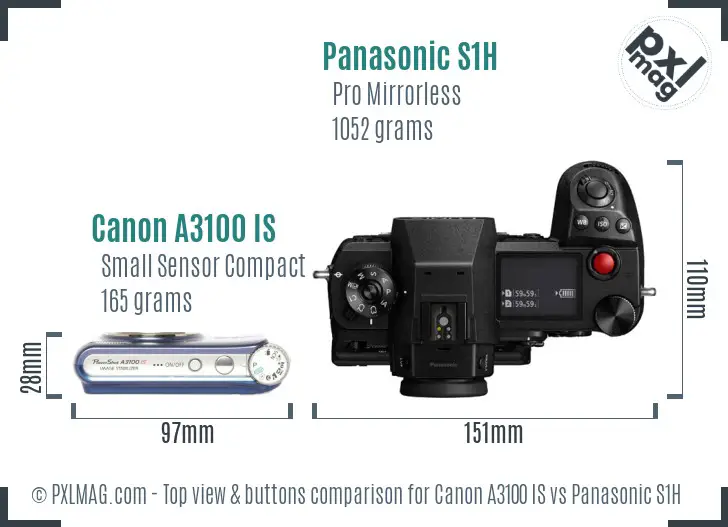 Canon A3100 IS vs Panasonic S1H top view buttons comparison