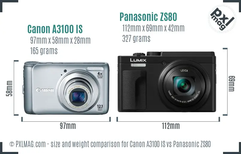 Canon A3100 IS vs Panasonic ZS80 size comparison Canon A3100 IS vs Panasonic ZS80 size comparison