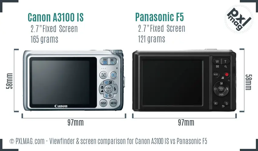 Canon A3100 IS vs Panasonic F5 Screen and Viewfinder comparison