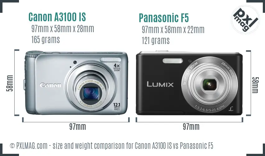 Canon A3100 IS vs Panasonic F5 size comparison