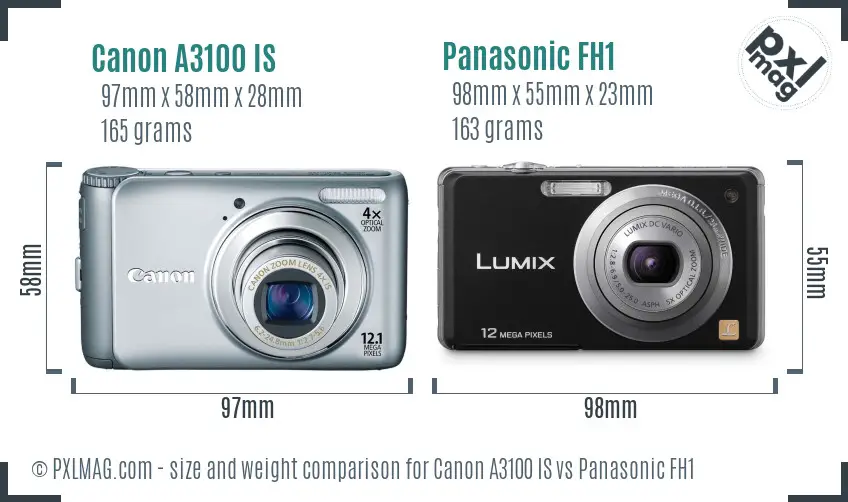 Canon A3100 IS vs Panasonic FH1 size comparison