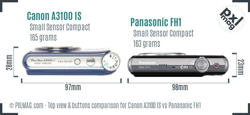 Canon A3100 IS vs Panasonic FH1 top view buttons comparison