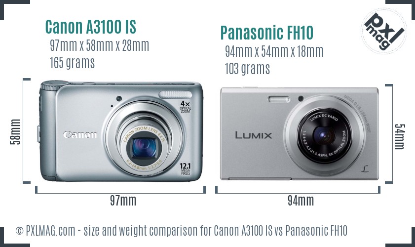 Canon A3100 IS vs Panasonic FH10 size comparison