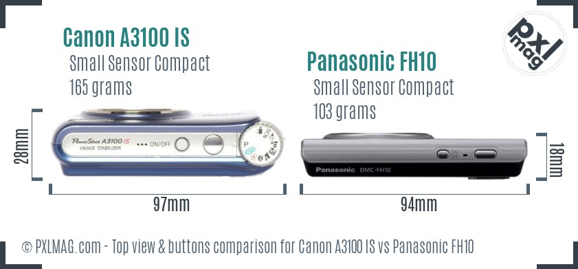 Canon A3100 IS vs Panasonic FH10 top view buttons comparison