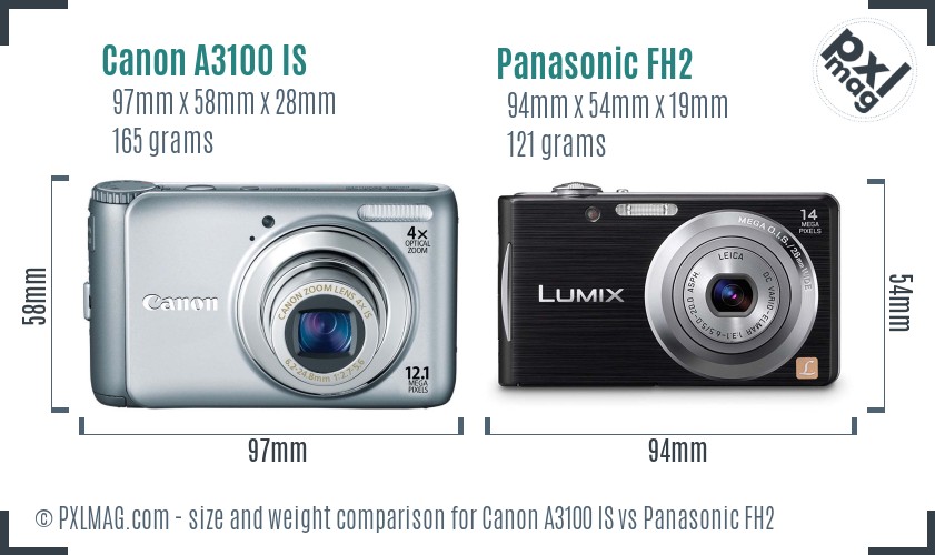 Canon A3100 IS vs Panasonic FH2 size comparison Canon A3100 IS vs Panasonic FH2 size comparison
