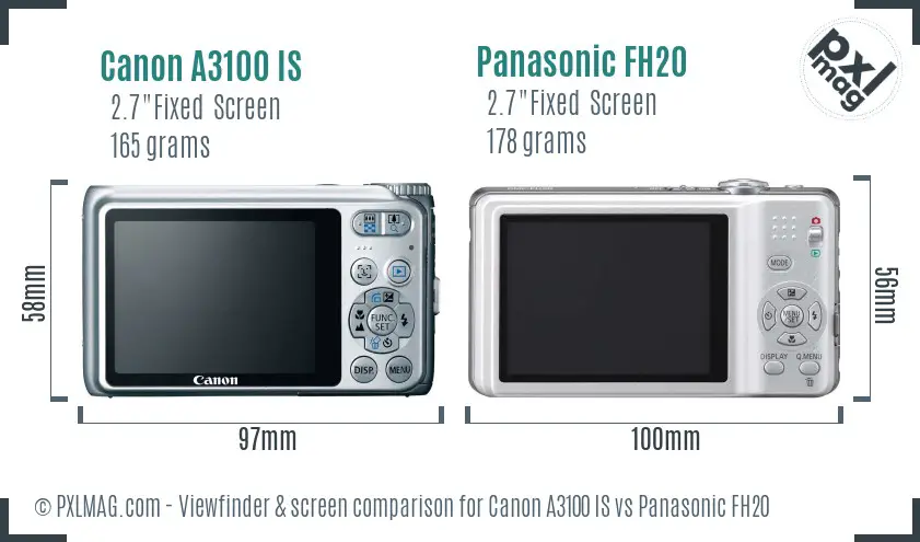 Canon A3100 IS vs Panasonic FH20 Screen and Viewfinder comparison Canon A3100 IS vs Panasonic FH20 Screen and Viewfinder comparison