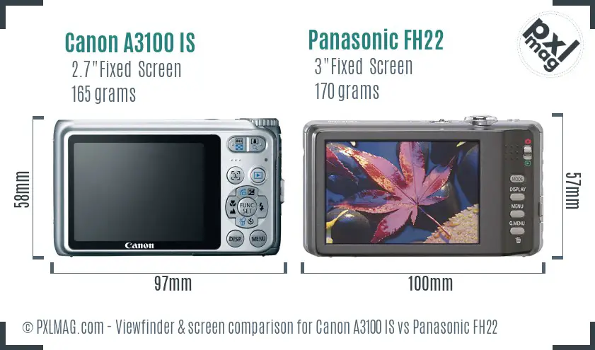 Canon A3100 IS vs Panasonic FH22 Screen and Viewfinder comparison