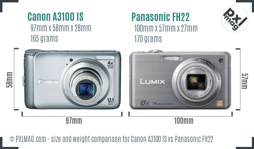 Canon A3100 IS vs Panasonic FH22 size comparison