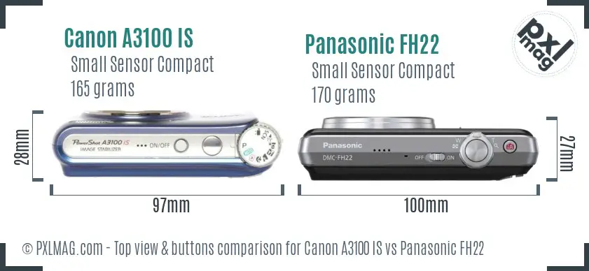 Canon A3100 IS vs Panasonic FH22 top view buttons comparison