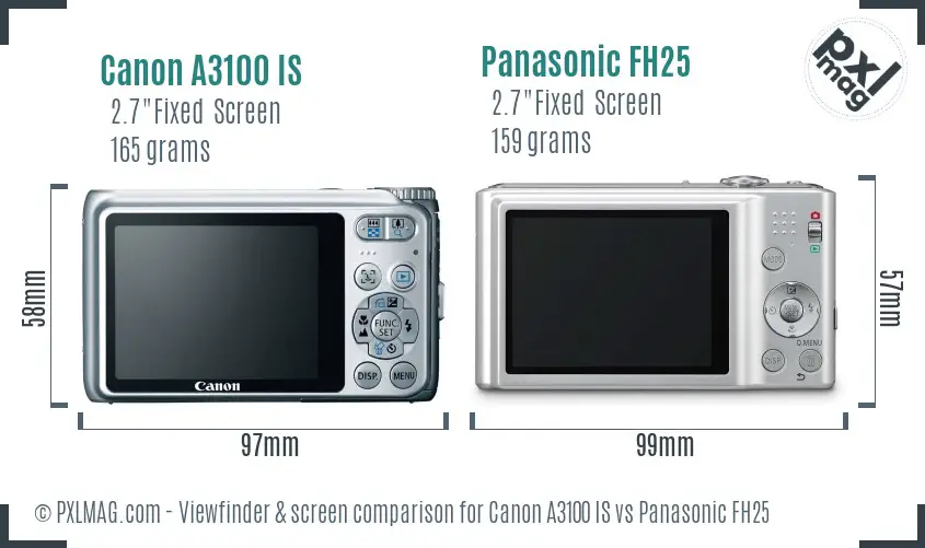 Canon A3100 IS vs Panasonic FH25 Screen and Viewfinder comparison
