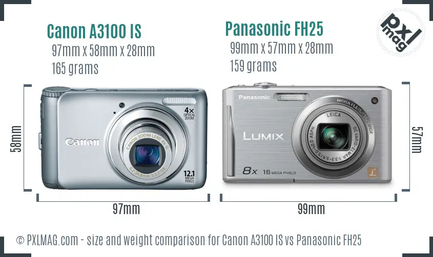 Canon A3100 IS vs Panasonic FH25 size comparison