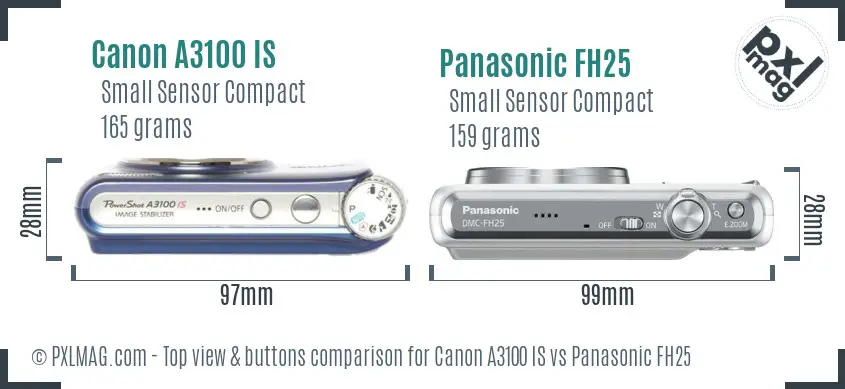 Canon A3100 IS vs Panasonic FH25 top view buttons comparison