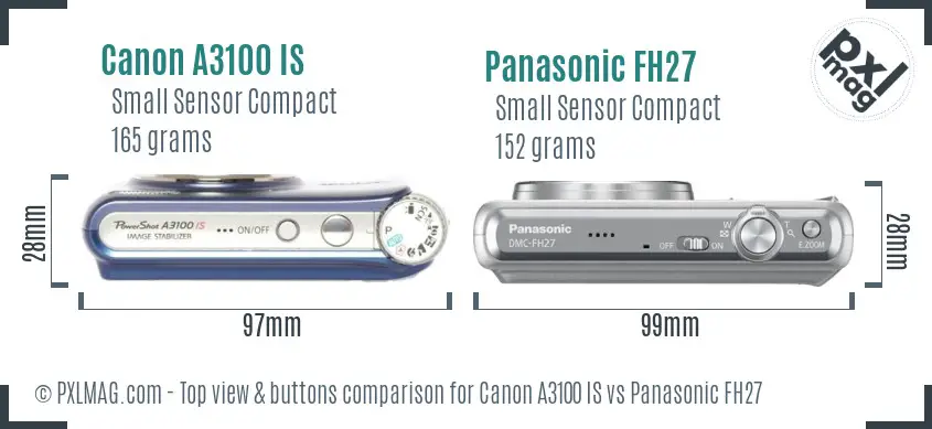 Canon A3100 IS vs Panasonic FH27 top view buttons comparison