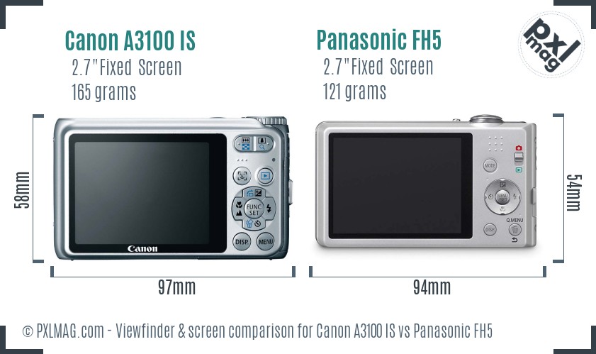 Canon A3100 IS vs Panasonic FH5 Screen and Viewfinder comparison