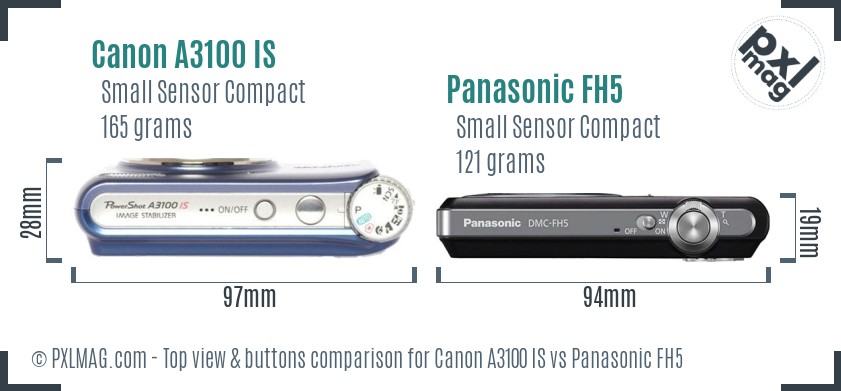 Canon A3100 IS vs Panasonic FH5 top view buttons comparison