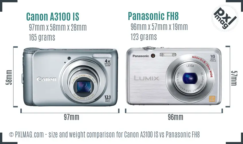 Canon A3100 IS vs Panasonic FH8 size comparison Canon A3100 IS vs Panasonic FH8 size comparison