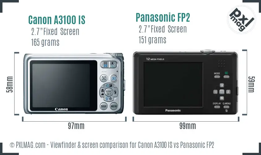 Canon A3100 IS vs Panasonic FP2 Screen and Viewfinder comparison