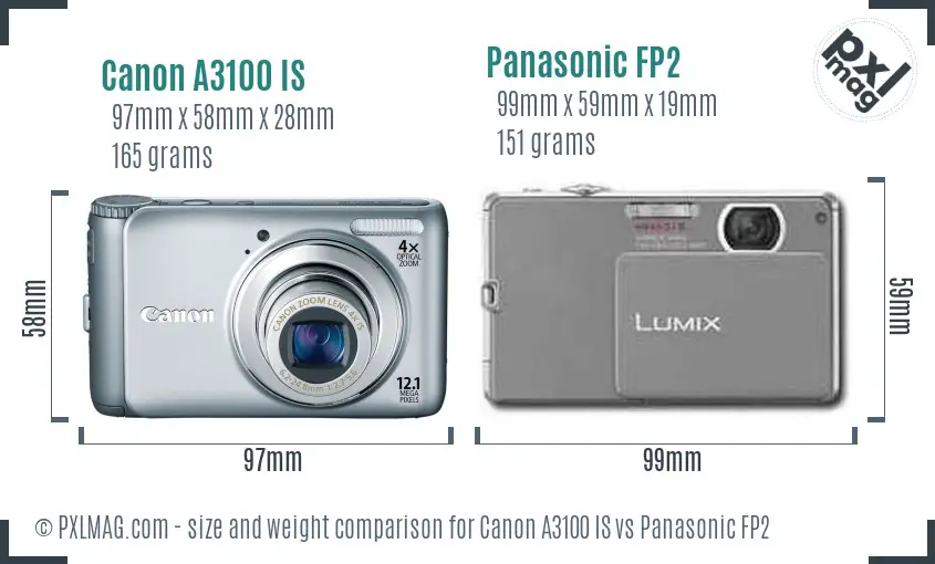 Canon A3100 IS vs Panasonic FP2 size comparison