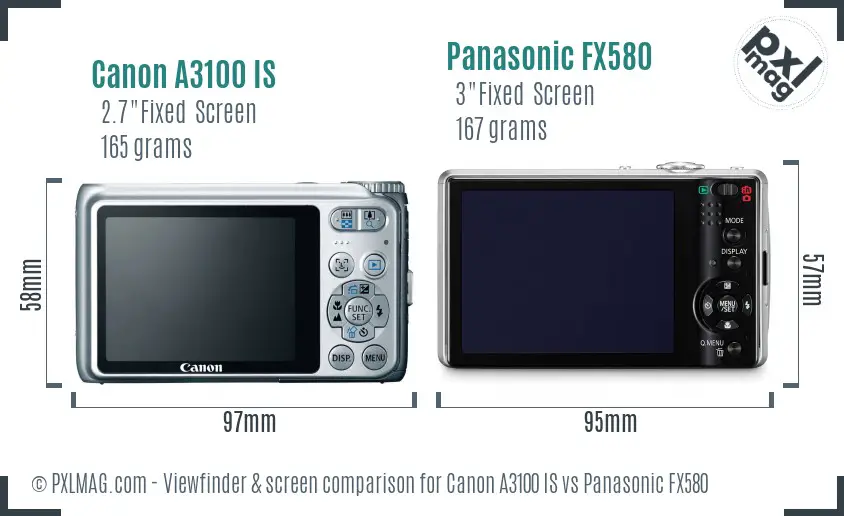 Canon A3100 IS vs Panasonic FX580 Screen and Viewfinder comparison Canon A3100 IS vs Panasonic FX580 Screen and Viewfinder comparison