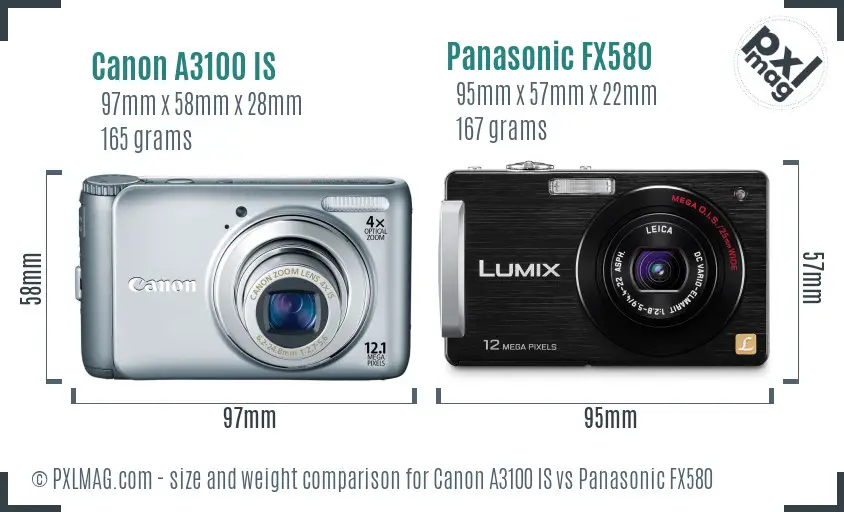Canon A3100 IS vs Panasonic FX580 size comparison Canon A3100 IS vs Panasonic FX580 size comparison