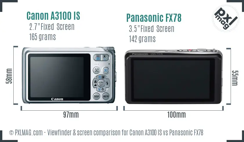Canon A3100 IS vs Panasonic FX78 Screen and Viewfinder comparison