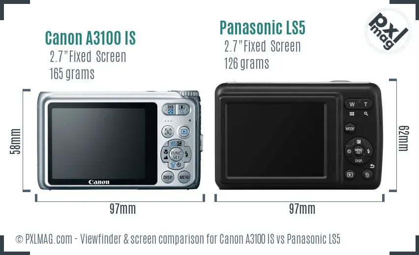 Canon A3100 IS vs Panasonic LS5 Screen and Viewfinder comparison