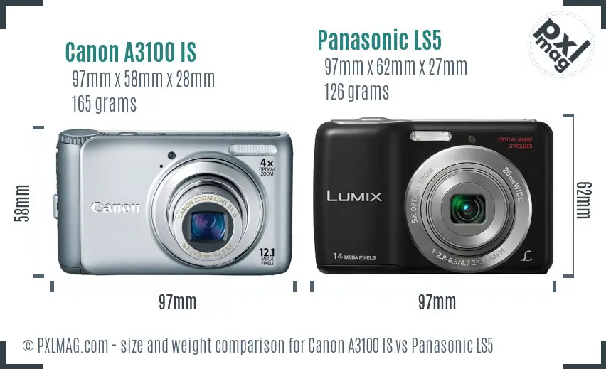 Canon A3100 IS vs Panasonic LS5 size comparison